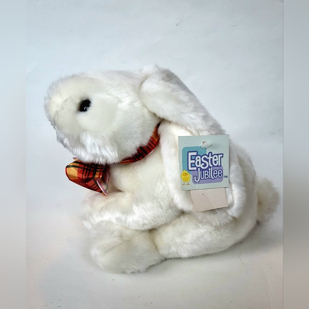 NEW Plush White Bunny with Plaid Bow